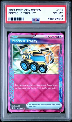 2024 POKEMON SSP EN-SURGING SPARKS #185 PRECIOUS TROLLEY PSA 8 - Image 1
