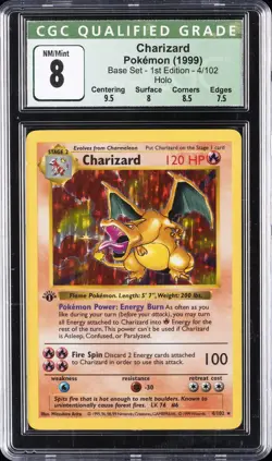 1999 POKEMON BASE SET 1ST EDITION #4 CHARIZARD CGC 8 - Image 1