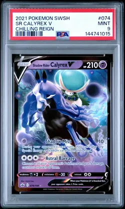 2021 POKEMON SWORD & SHIELD CHILLING REIGN #074 SHADOW RIDER CALYREX V PSA 9 - Image 1