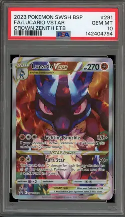 Pokemon Lucario VSTAR Crown Zenith ETB Full Art Promo SWSH291 PSA 10 Gem Mint - Image 1