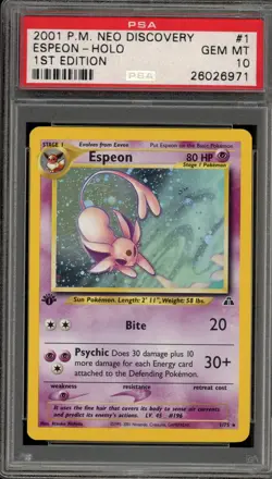 Pokemon Espeon Neo Discovery 1st Edition Holo Rare #1 PSA 10 Gem Mint - Image 1