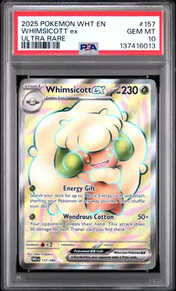 2025 POKEMON WHT EN-WHITE FLARE ULTRA RARE #157 WHIMSICOTT EX PSA 10 - Image 1