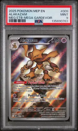 2025 POKEMON MEP MEGA EVOLUTION ETB PROMO #009 ALAKAZAM PSA 9 - Image 1