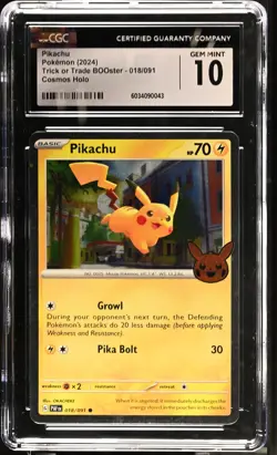 CGC 10 GEM MINT Pikachu 018/091 COSMOS HOLO Trick Or Trade Pokemon Card 043 - Image 1
