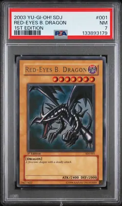 2003 YU-GI-OH! STARTER DECK: JOEY 1ST EDITION #001 RED-EYES B. DRAGON PSA 7 - Image 1