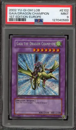 Yu-Gi-Oh! Gaia The Dragon Champion Legend/Blue Eyes 1st Ed EUROPE LOB-E102 PSA 9 - Image 1