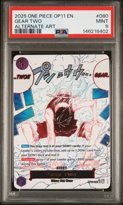 2025 ONE PIECE OP11-A FIST OF DIVINE SPEED ALTERNATE ART #080 GEAR TWO PSA 9 - Image 1