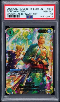 2026 ONE PIECE EB04-THE AZURE SEA'S SEVEN ALTERNATE ART #006 RORONOA ZORO PSA 10 - Image 1