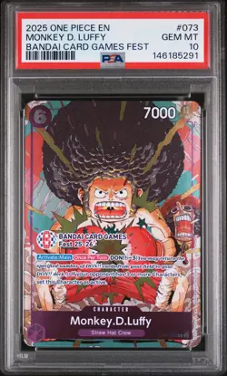 2025 ONE PIECE PROMOS BANDAI CARD GAMES FEST #073 MONKEY D. LUFFY PSA 10 - Image 1