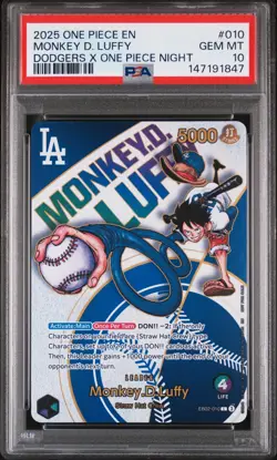 2025 ONE PIECE PROMOS DODGERS X ONE PIECE NIGHT #010 MONKEY D. LUFFY PSA 10 - Image 1