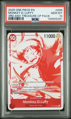 2025 ONE PIECE 3RD ANNIVERSARY! TREASURE CAMPAIGN PACK MONKEY D. LUFFY PSA 10 - Image 1
