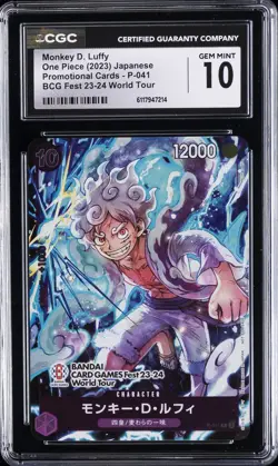 2023 ONE PIECE PROMO CARDS JPN BCG FEST 23-24 WORLD TOUR MONKEY D. LUFFY CGC 10 - Image 1