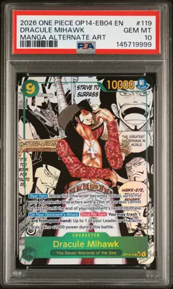 2026 ONE PIECE THE AZURE SEA'S SEVEN MANGA ALT ART #119 DRACULE MIHAWK PSA 10 - Image 1