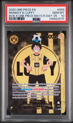 2025 ONE PIECE PROMOS BVB X ONE PIECE MATCH DAY 2025 #003 MONKEY D. LUFFY PSA 10 - Image 1