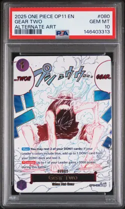 2025 ONE PIECE OP11-A FIST OF DIVINE SPEED ALTERNATE ART #080 GEAR TWO PSA 10 - Image 1
