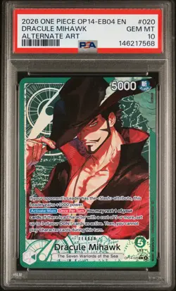 2026 ONE PIECE OP14-EB04-THE AZURE SEA'S SEVEN #020 DRACULE MIHAWK PSA 10 - Image 1