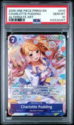 2025 ONE PIECE PRB02 ALTERNATE ART #010 CHARLOTTE PUDDING PSA 10 - Image 1