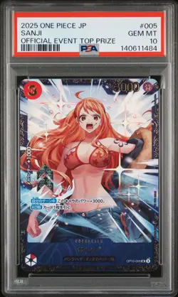 2025 ONE PIECE JPN PROMOS OFFICIAL EVENT TOP PRIZE #005 SANJI PSA 10 - Image 1