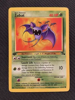 1st Edition Zubat 57/62 Fossil Set - Common Pokemon Card - Image 1