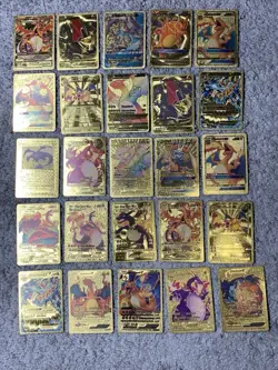 Set of 105 Charizard,Charmander,Pikachu,Mewtwo,More Gold Foil Fan Art Card MP-LP - Image 1