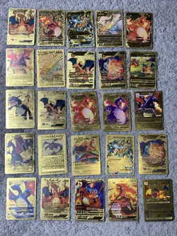 Set of 105 Charizard,Charmander,Pikachu,Mewtwo,More Gold Foil Fan Art Card MP-LP - Image 2