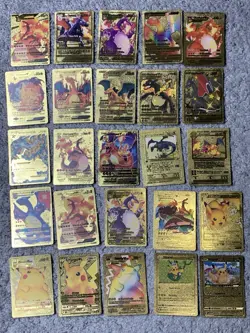 Set of 105 Charizard,Charmander,Pikachu,Mewtwo,More Gold Foil Fan Art Card MP-LP - Image 3