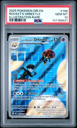 2025 POKEMON DESTINED RIVALS ILLUSTRATION RARE #198 TEAM ROCKETS ORBEETLE PSA 10 - Image 1