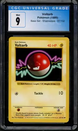 Pokemon CGC 9 Mint Shadowless Base Common Voltorb 67/102 - Image 1