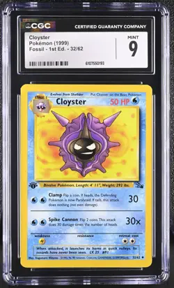 CGC MINT 9 Pokemon Cloyster 32/62 1999 Fossil 1st Edition - Image 1