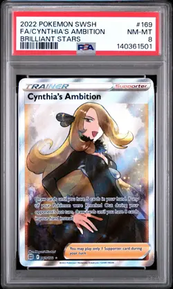 2022 POKEMON SWORD & SHIELD BRILLIANT STARS FULL ART/CYNTHIA'S AMBITION PSA 8 - Image 1