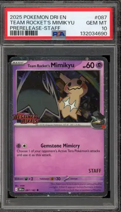 Pokemon Team Rocket's Mimikyu STAFF Destined Rivals Prerelease Holo #087 PSA 10 - Image 1