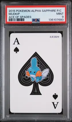 2015 POKEMON ALPHA SAPPHIRE PLAYING CARDS ACE OF SPADES MUDKIP PSA 9 - Image 1