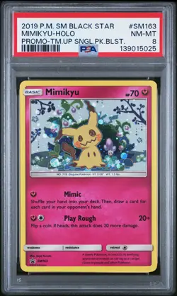 2019 POKEMON SM BLACK STAR PROMO TEAM UP SINGLE PACK BLISTERS MIMIKYU-HOLO PSA 8 - Image 1