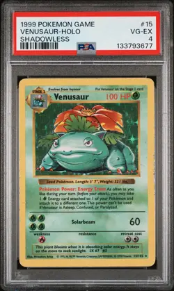 1999 POKEMON BASE SET SHADOWLESS #15 VENUSAUR-HOLO PSA 4 - Image 1