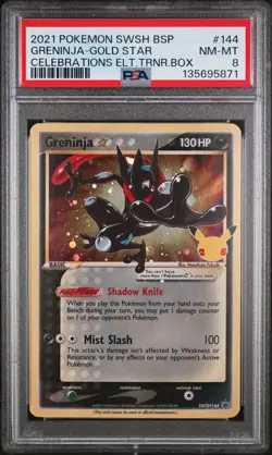 2021 POKEMON SWSH PROMO CELEBRATIONS ETB #144 GRENINJA-GOLD STAR PSA 8 - Image 1