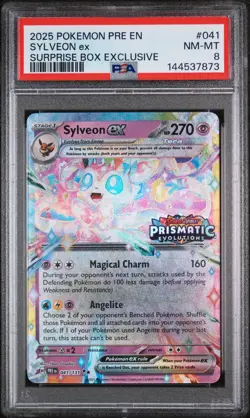 2025 POKEMON PRE EN-PRISMATIC EVOLUTIONS SURPRISE BOX EXCLUSIVE SYLVEON EX PSA 8 - Image 1