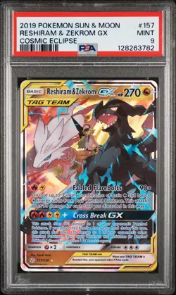 2019 POKEMON SUN & MOON COSMIC ECLIPSE #157 RESHIRAM & ZEKROM GX PSA 9 - Image 1