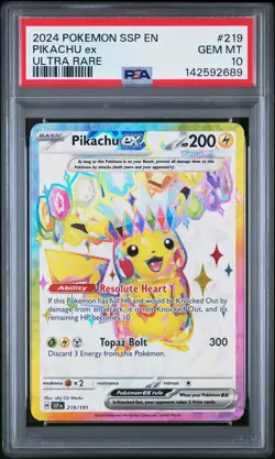 2024 POKEMON SSP EN-SURGING SPARKS ULTRA RARE #219 PIKACHU EX PSA 10 - Image 1