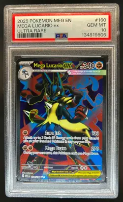 2025 Pokemon Mega Evolution Lucario ex Ultra Rare #160/132 PSA 10 - Image 1