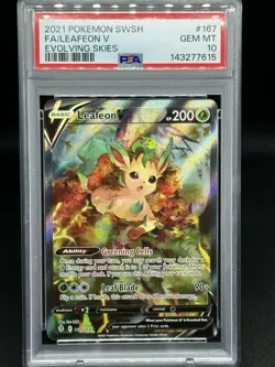 2021 POKEMON SWORD & SHIELD EVOLVING SKIES #167 FULL ART/LEAFEON V PSA 10 - Image 1