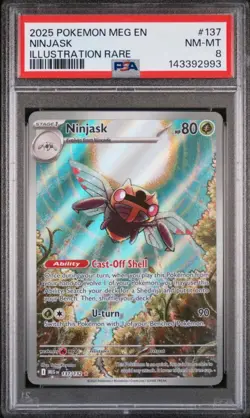 2025 Pokemon Mega Evolution # 137 Ninjask Illustration Rare PSA 8 Card NM-MINT - Image 1