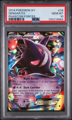 2014 POKEMON XY PHANTOM FORCES #34 GENGAR EX PSA 10 - Image 1