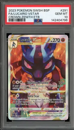 Pokemon Lucario VSTAR Crown Zenith ETB Full Art Promo SWSH291 PSA 10 Gem Mint - Image 1