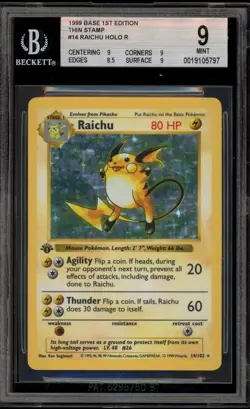 Pokemon Raichu Base Set Shadowless 1st Edition Holo Rare #14 BGS 9 Mint - Image 1