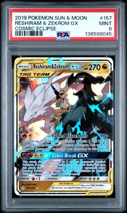 2019 POKEMON SUN & MOON COSMIC ECLIPSE #157 RESHIRAM & ZEKROM GX PSA 9 - Image 1