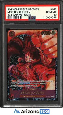 One Piece 2023 Monkey D. Luffy 012 1st Anniversary SR OP05 GEM MINT PSA 10 - Image 1