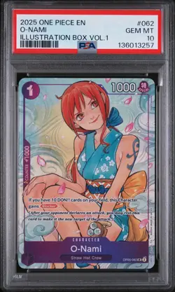 2025 ONE PIECE PROMOS ILLUSTRATION BOX VOL.1 #062 O-NAMI PSA 10 - Image 1
