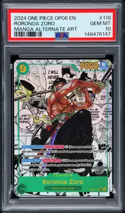 2024 ONE PIECE OP06-WINGS OF THE CAPTAIN MANGA ALTERNATE ART RORONOA ZORO PSA 10 - Image 1