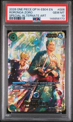 2026 ONE PIECE EB04-THE AZURE SEA'S SEVEN ALTERNATE ART #006 RORONOA ZORO PSA 10 - Image 1