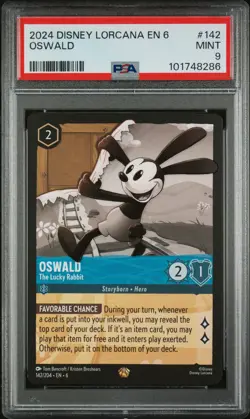 2024 DISNEY LORCANA EN 6-AZURITE SEA #142 OSWALD - THE LUCKY RABBIT PSA 9 - Image 1